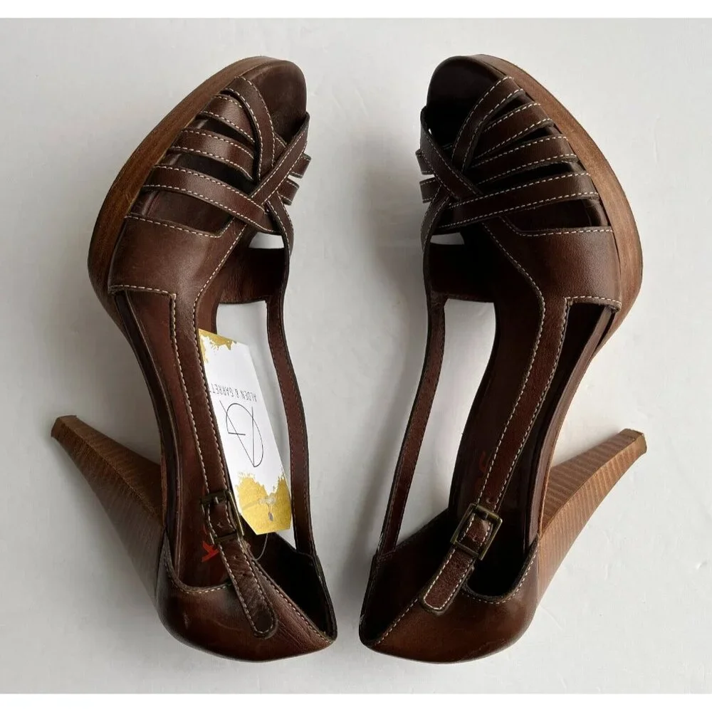 Michael Kors Brown Woven Strappy Wooden Heels, Size 8 (US)